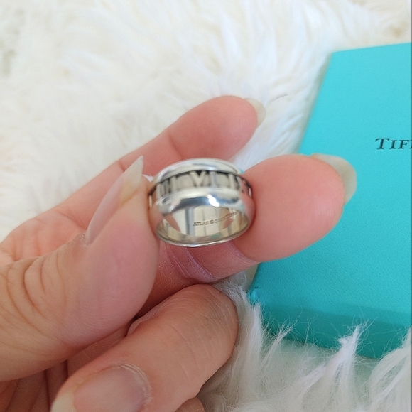 Authentic Tiffany & Co Sterling Silver Atlas Roman Numeral Wide Band Ring - Picture 5 of 13